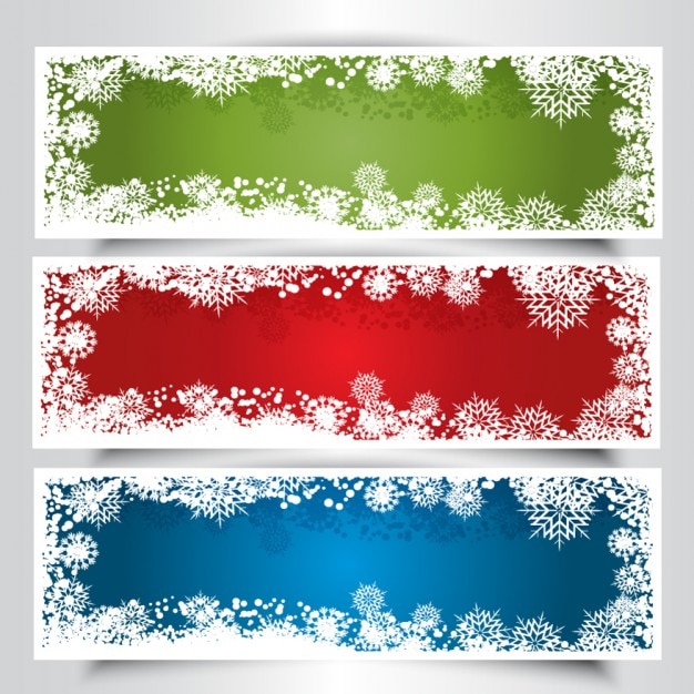 Vector gratuito banners coloridos con nieve en los bordes