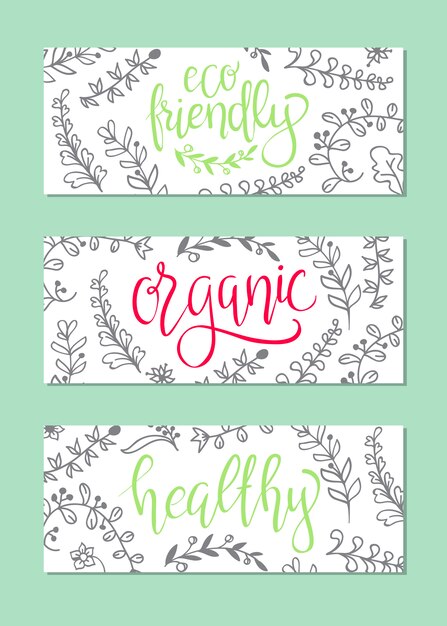 Banners de comida ecológica, sana y ecológica.