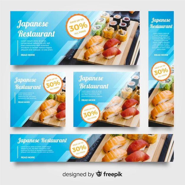 Vector gratuito banners de comida japonesa con foto