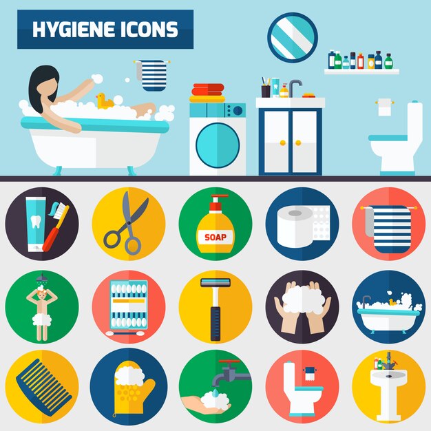 Banners de composición de iconos planos de higiene personal