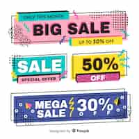 Vector gratuito banners de compras de estilo memphis