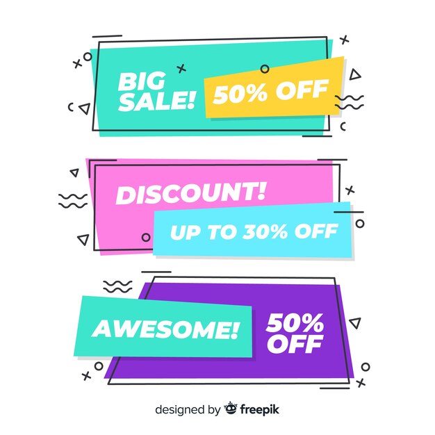 Banners de compras de estilo memphis