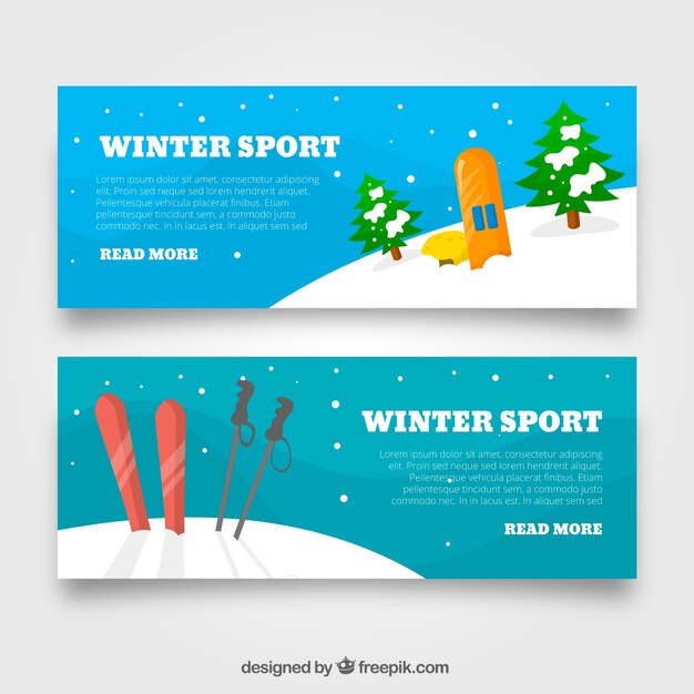 Banners con concepto de deportes de invierno con colina