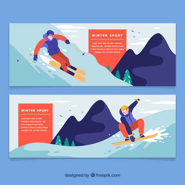Banners con concepto de deportes de invierno con espacio para texto