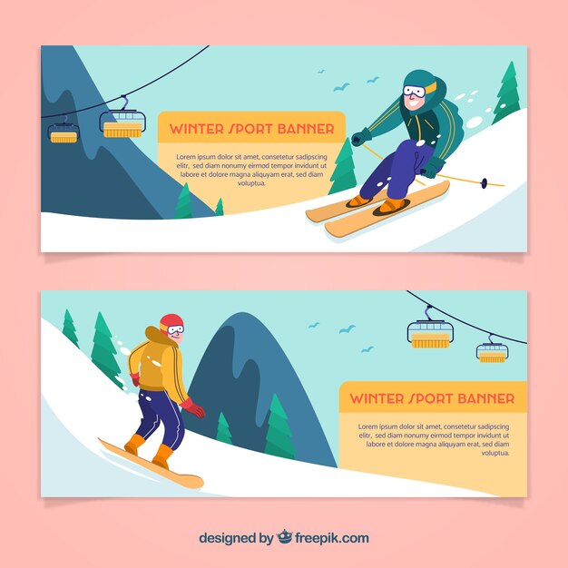 Banners con concepto de deportes de invierno con esquís
