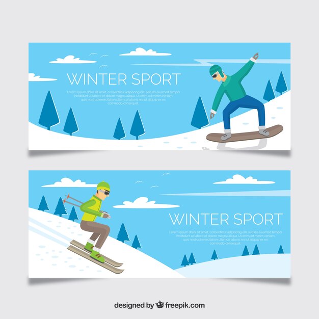 Banners con concepto de deportes de invierno con snowboarder