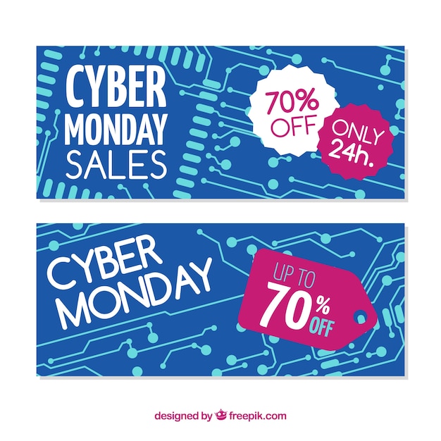 Banners creativos azules de cyber monday