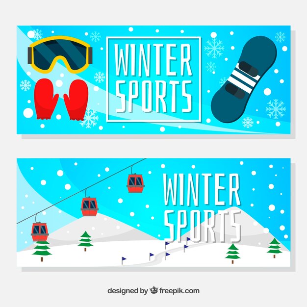 Banners creativos con concepto de deportes de invierno