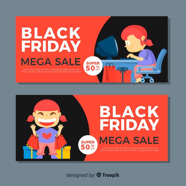 Banners creativos flat de black friday