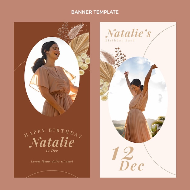 Vector gratuito banners de cumpleaños de acuarela boho