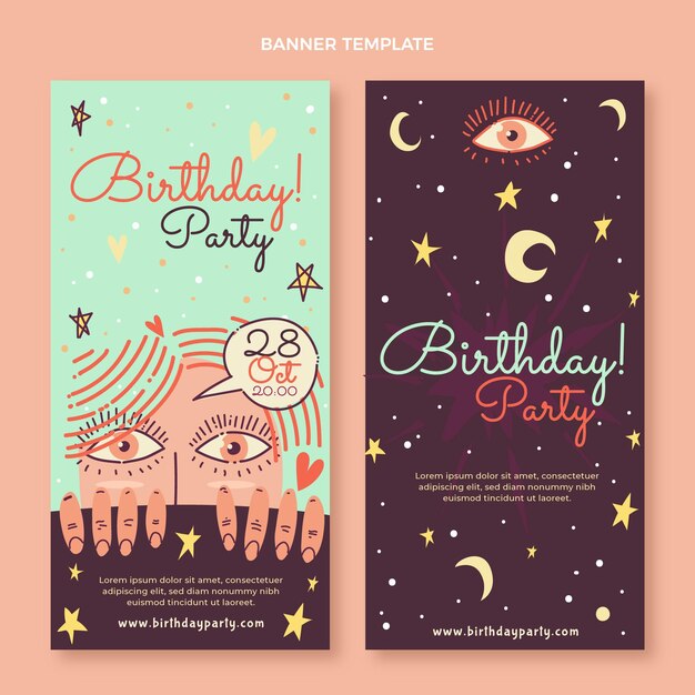 Banners de cumpleaños boho dibujados a mano verticales