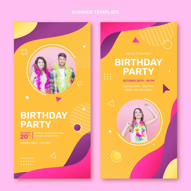 Banners de cumpleaños coloridos degradados verticales