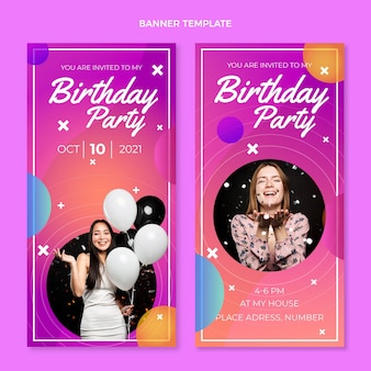 Banners de cumpleaños coloridos degradados verticales
