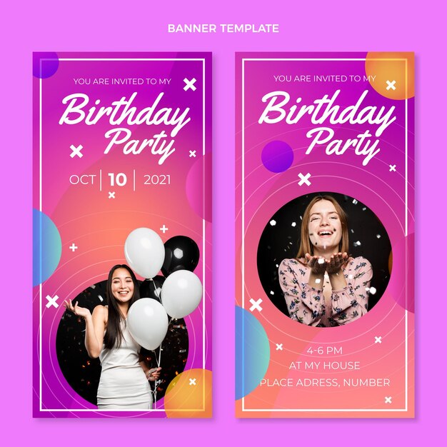 Banners de cumpleaños coloridos degradados verticales