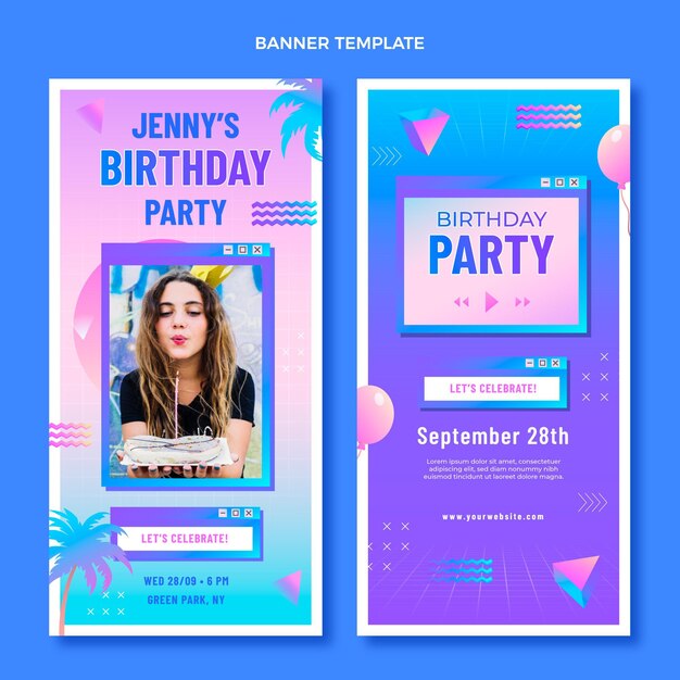 Banners de cumpleaños degradado retro vaporwave verticales