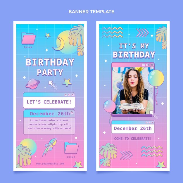 Banners de cumpleaños degradado retro vaporwave verticales