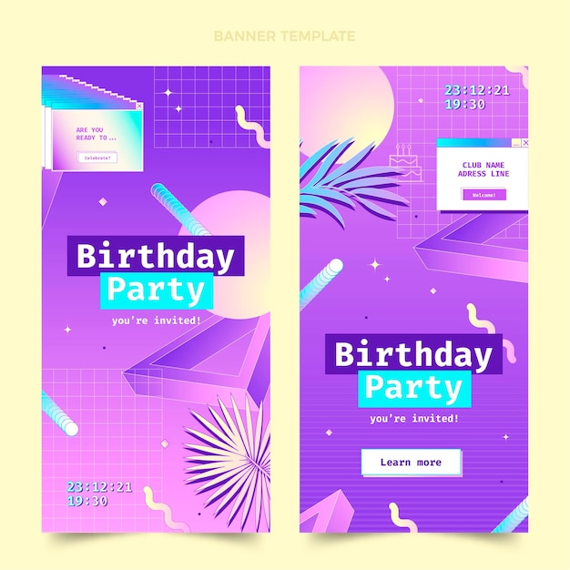 Vector gratuito banners de cumpleaños degradado retro vaporwave verticales