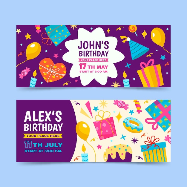 Banners de cumpleaños dibujados a mano