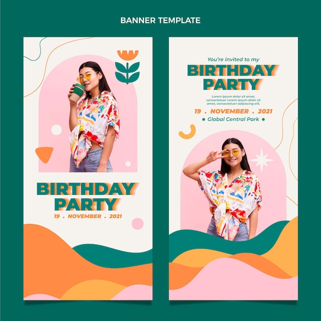 Vector gratuito banners de cumpleaños mínimos de diseño flt verticales