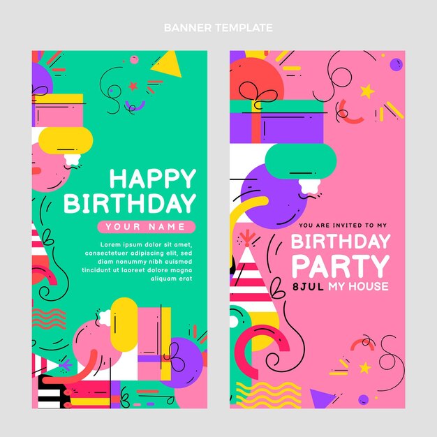 Banners de cumpleaños de mosaico plano vertical