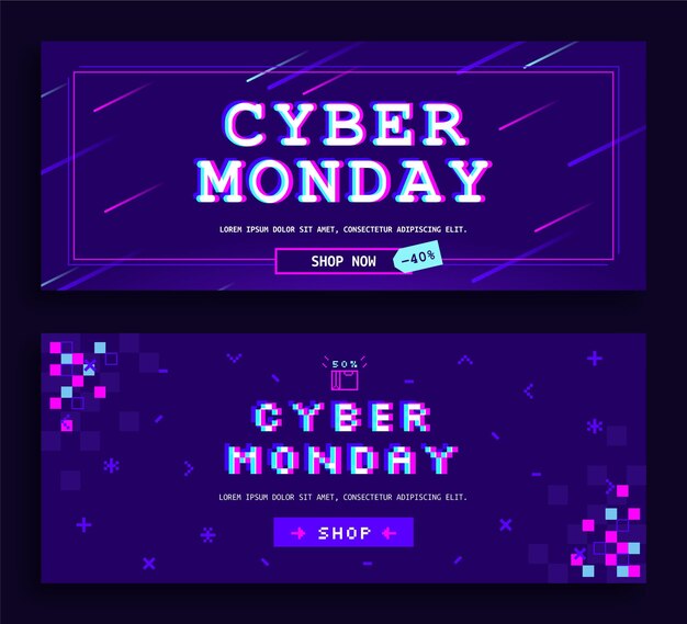 Banners de cyber monday de diseño plano con foto