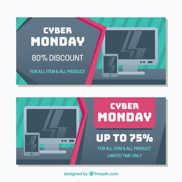 Banners de cyber monday en diseño plano 