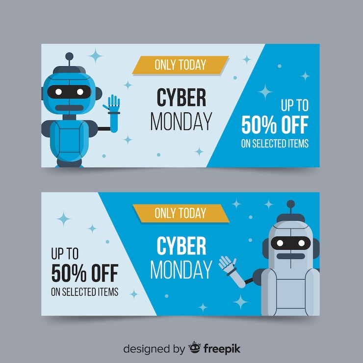 Vector gratuito banners de cyber monday en diseño plano