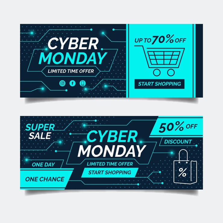 Vector gratuito banners de cyber monday de diseño plano