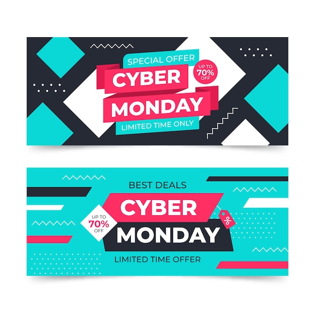 Banners de cyber monday en diseño plano