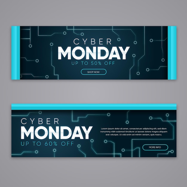 Banners de cyber monday en diseño plano