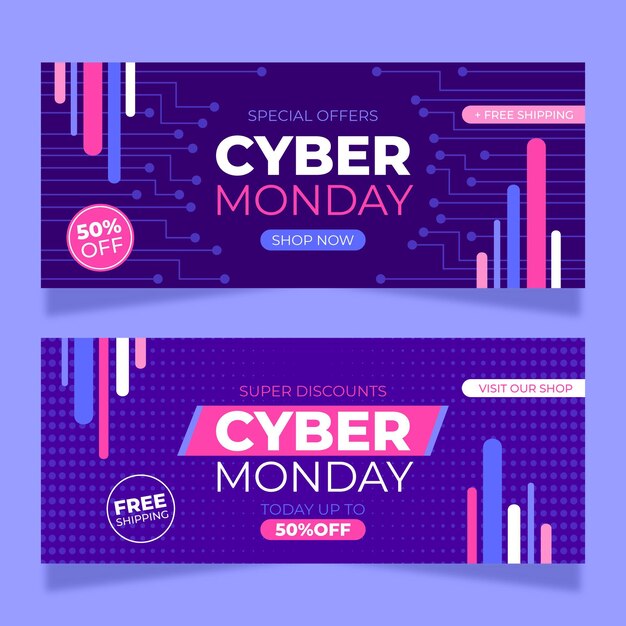 Banners de cyber monday en diseño plano