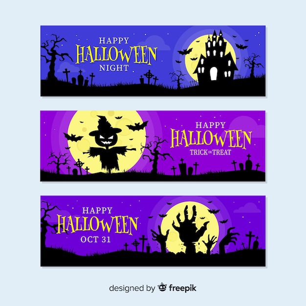 Vector gratuito banners de decoración de halloween embrujada