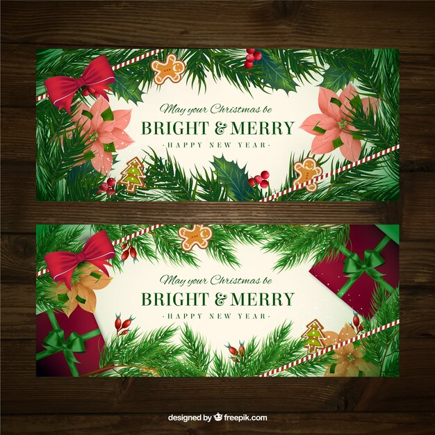 Banners con decoración navideña floral