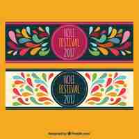 Vector gratuito banners decorativos con formas de colores para el festival holi