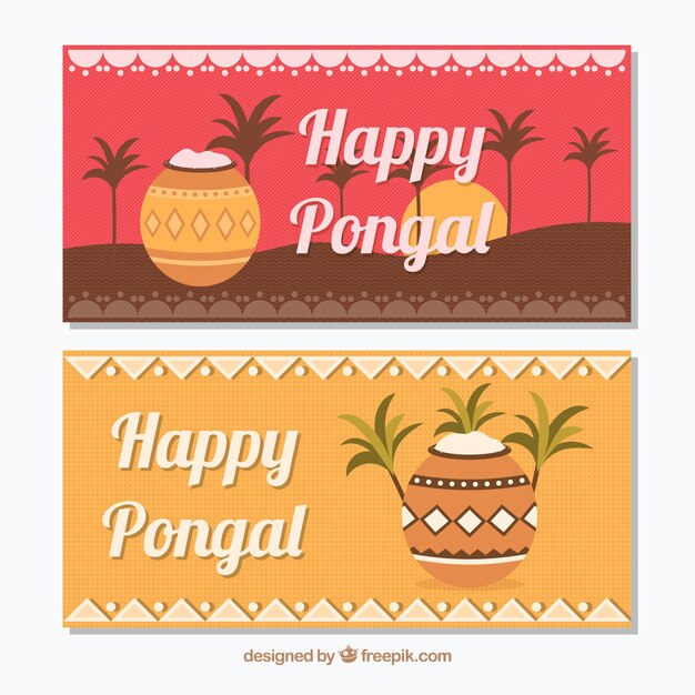 Banners decorativos de pongal en diseño plano