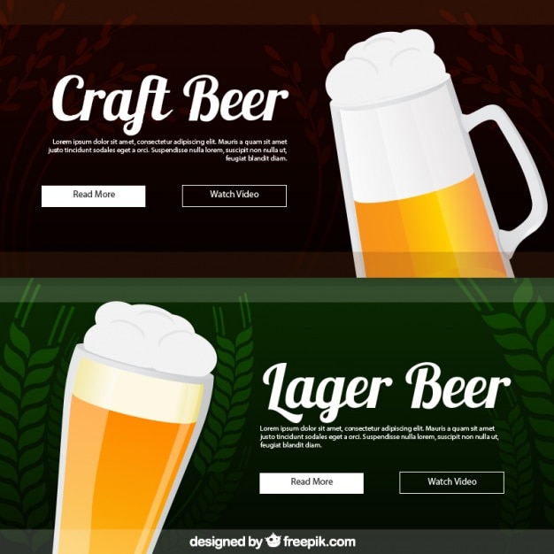 Vector gratuito banners de deliciosas cervezas con espuma