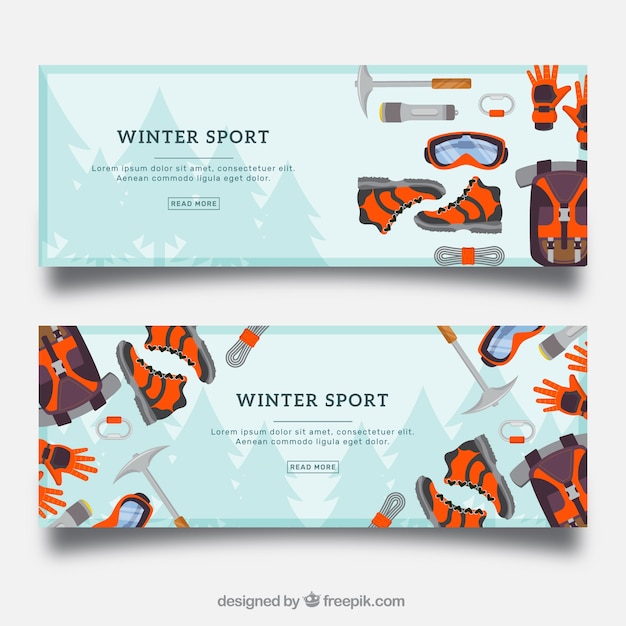 Banners de deportes de invierno con elementos