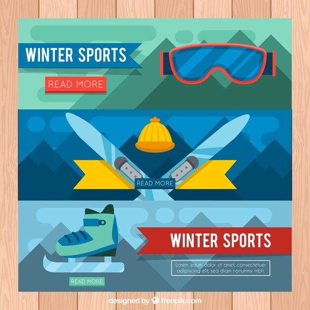 Banners de deportes de invierno en estilo flat