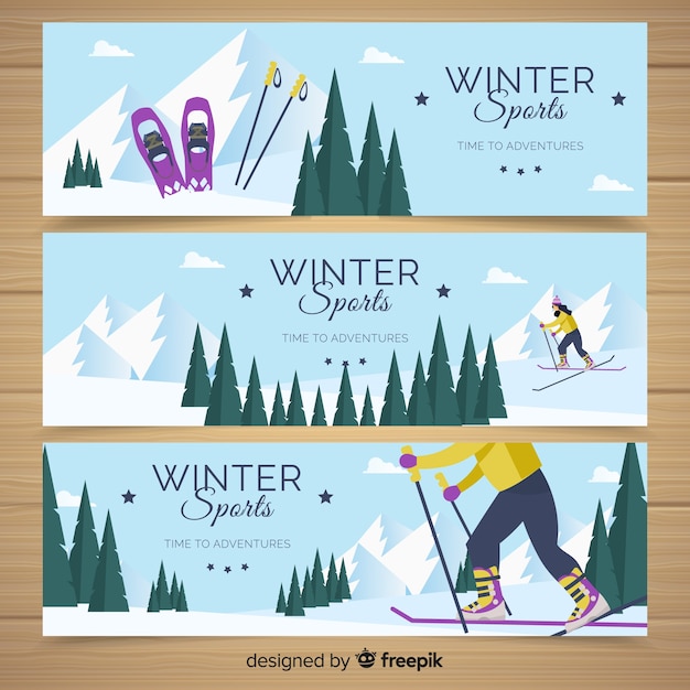 Vector gratuito banners de deportes de invierno