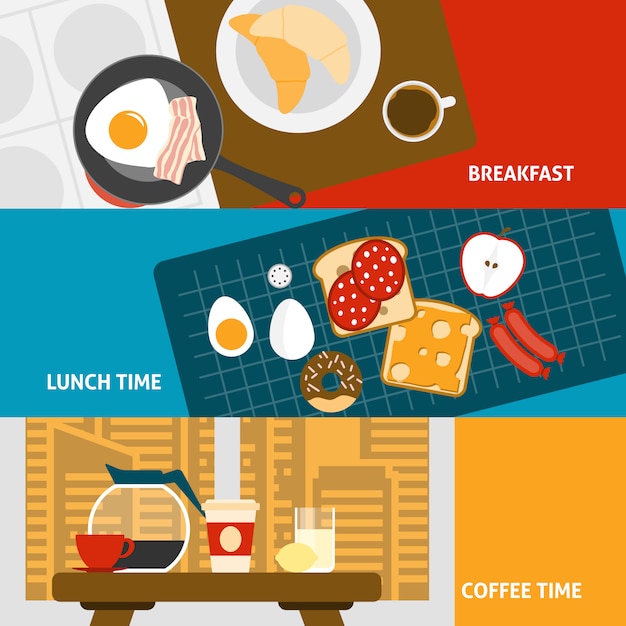 Vector gratuito banners de desayuno conjunto