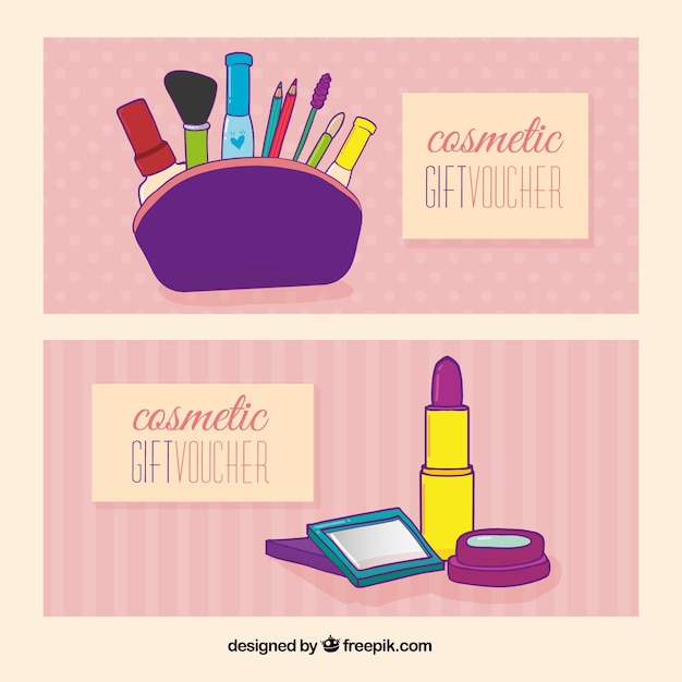 Banners de descuento de cosméticos dibujados a mano