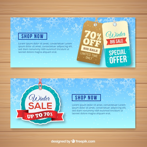 Vector gratuito banners de descuento de invierno