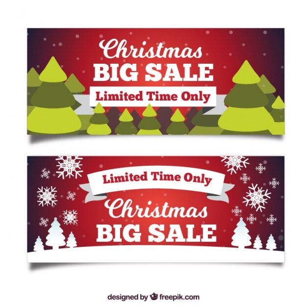 Banners de descuentos de navidad con árboles