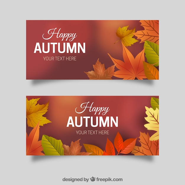 Vector gratuito banners desenfocados con hojas secas