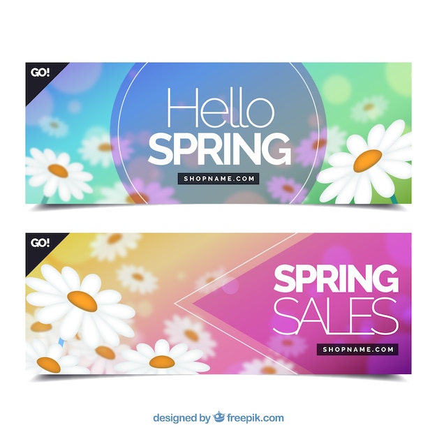 Vector gratuito banners desenfocados de rebajas de primavera