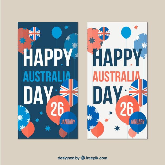 Banners del día de australia con globos azules y rojos