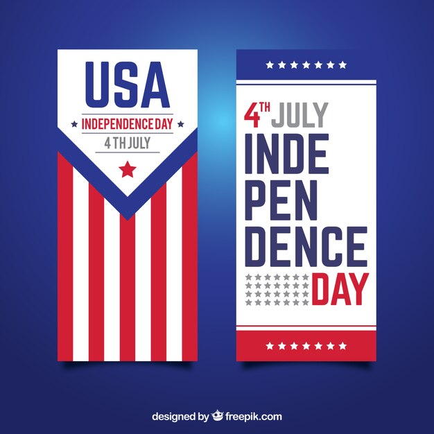 Banners del día de la independencia con los colores de la bandera de los estados unidos de américa