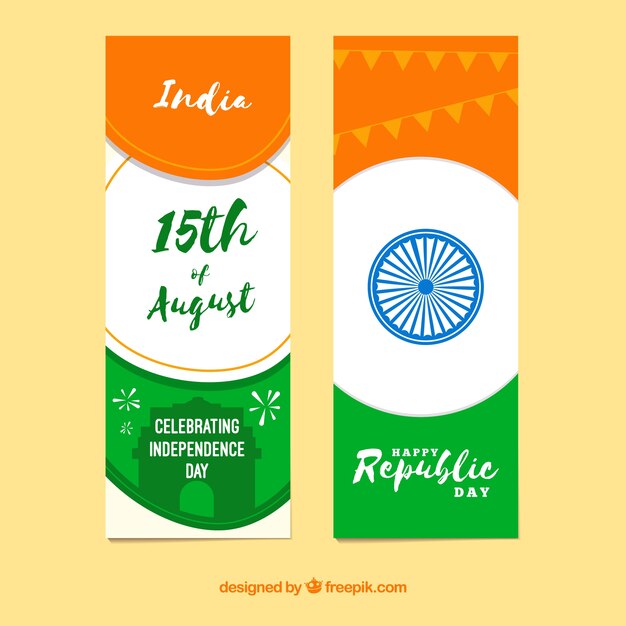 Vector gratuito banners para el día de la independencia de india con diseño plano