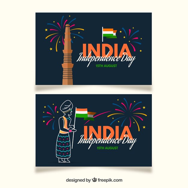 Vector gratuito banners para el día de la independencia de india con diseño plano