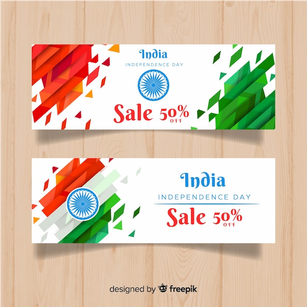 Vector gratuito banners del día de la independencia de la india en diseño plano